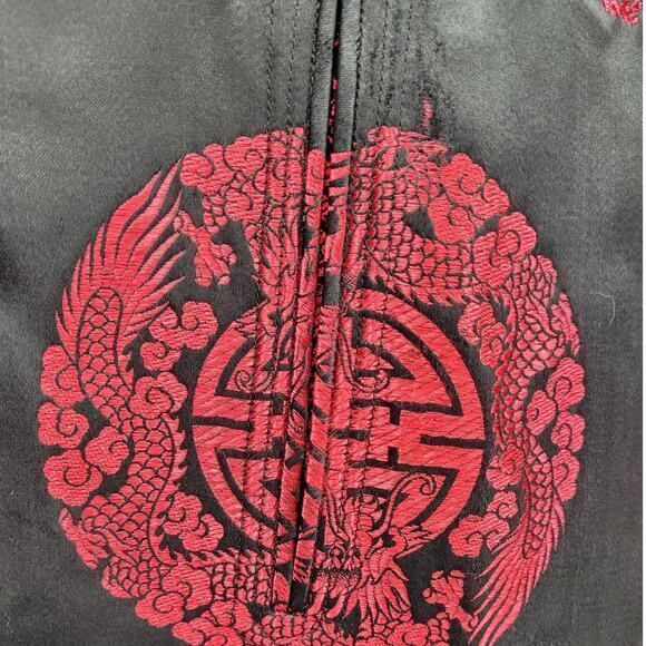 Vintage Cheongsam Black Red Embroidered Bell Sleeve Toggle Reversible Jacket - Picture 9 of 16